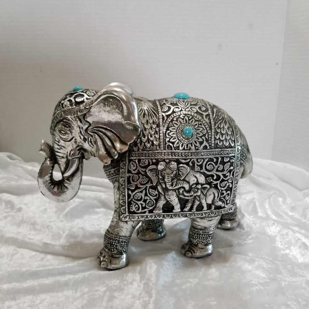 Silver tone elephant sculpture 10'x8' faux turquoise 10.1908